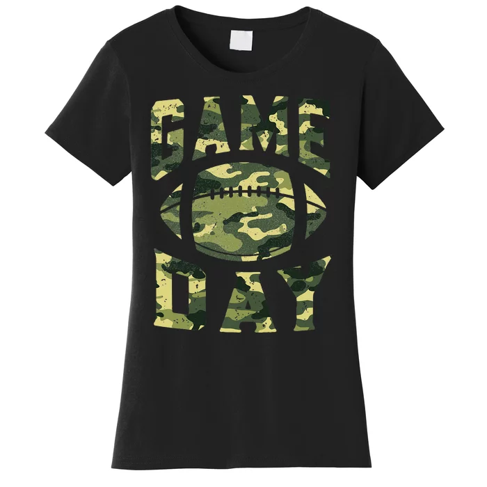 Football Game Day Camo Flag Patriotic Usa Camouflage Women's T-Shirt