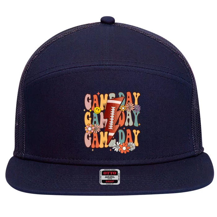 Funny Game Day American Football Retro Season Groovy 7 Panel Mesh Trucker Snapback Hat