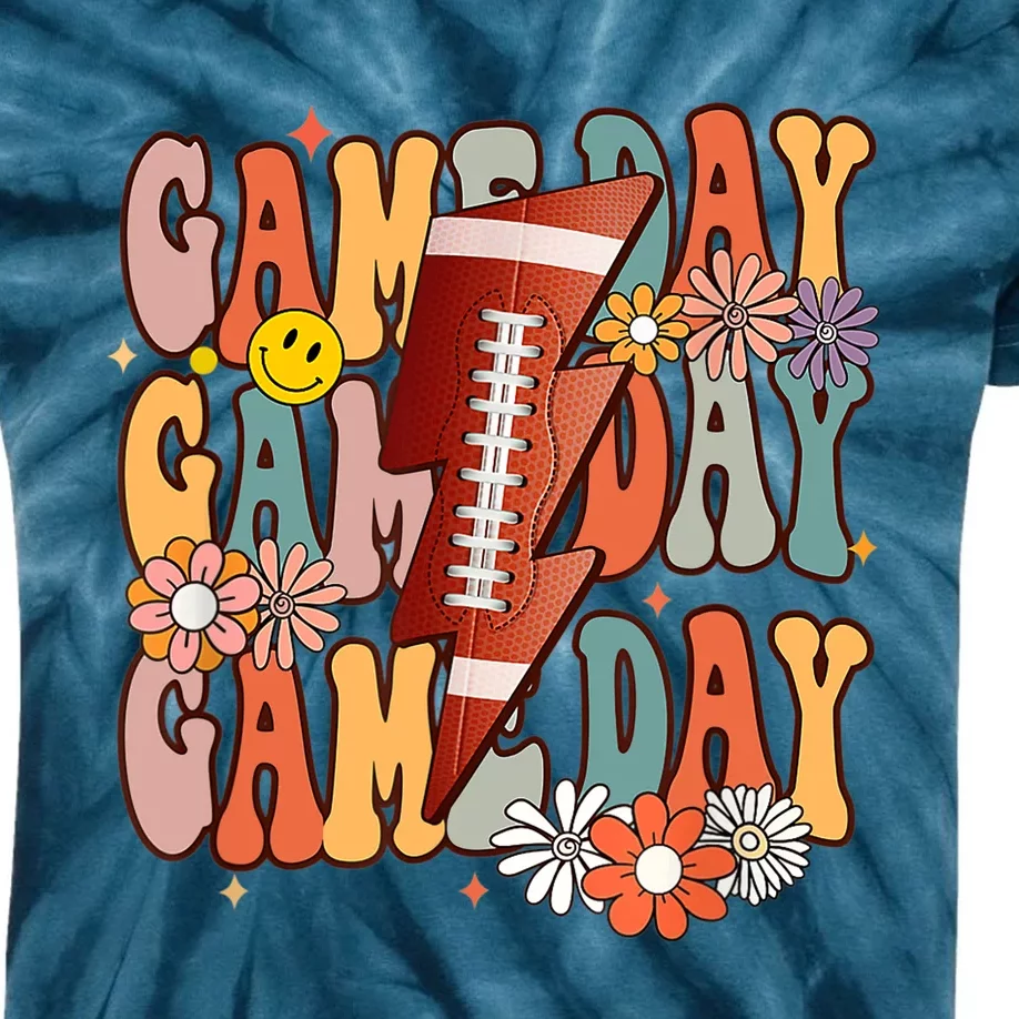 Funny Game Day American Football Retro Season Groovy Kids Tie-Dye T-Shirt