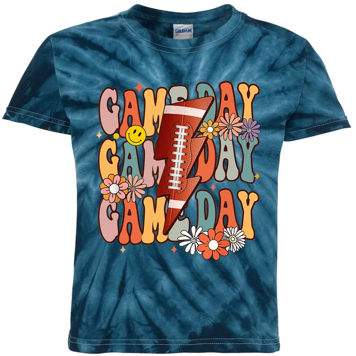 Funny Game Day American Football Retro Season Groovy Kids Tie-Dye T-Shirt