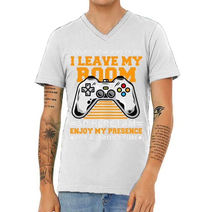 Funny Gamer Every Now And Then I Leave My Room Gaming Lover V-Neck T-Shirt