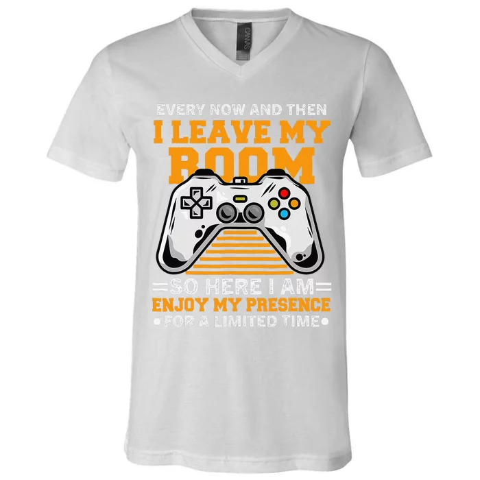 Funny Gamer Every Now And Then I Leave My Room Gaming Lover V-Neck T-Shirt