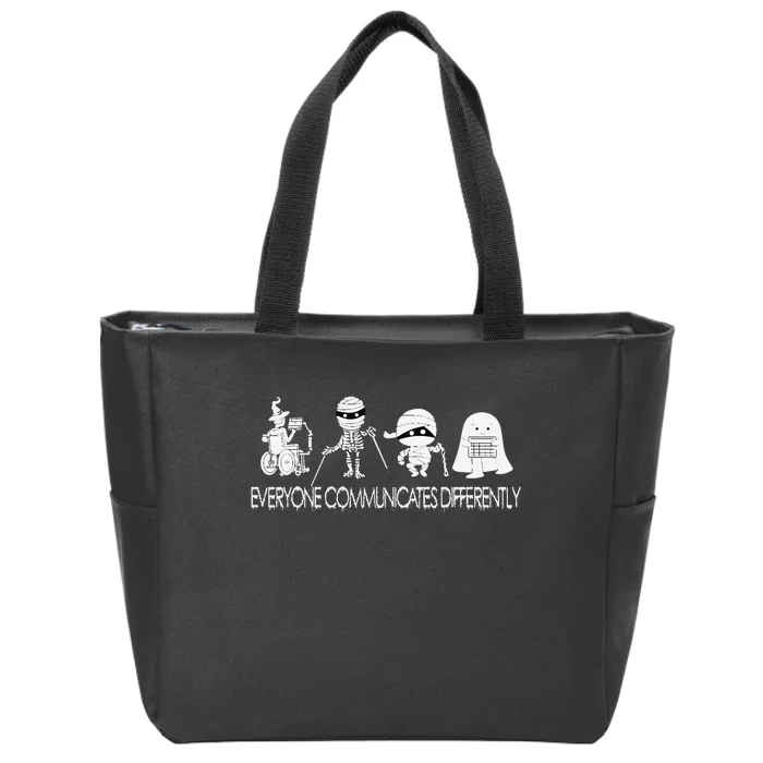 Funny Ghost Everyone Communicates Differently Slp Halloween Zip Tote Bag