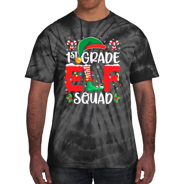 First Grade Elf Squad Elfed Up Funny Ugly Christmas Pajama Tie-Dye T-Shirt