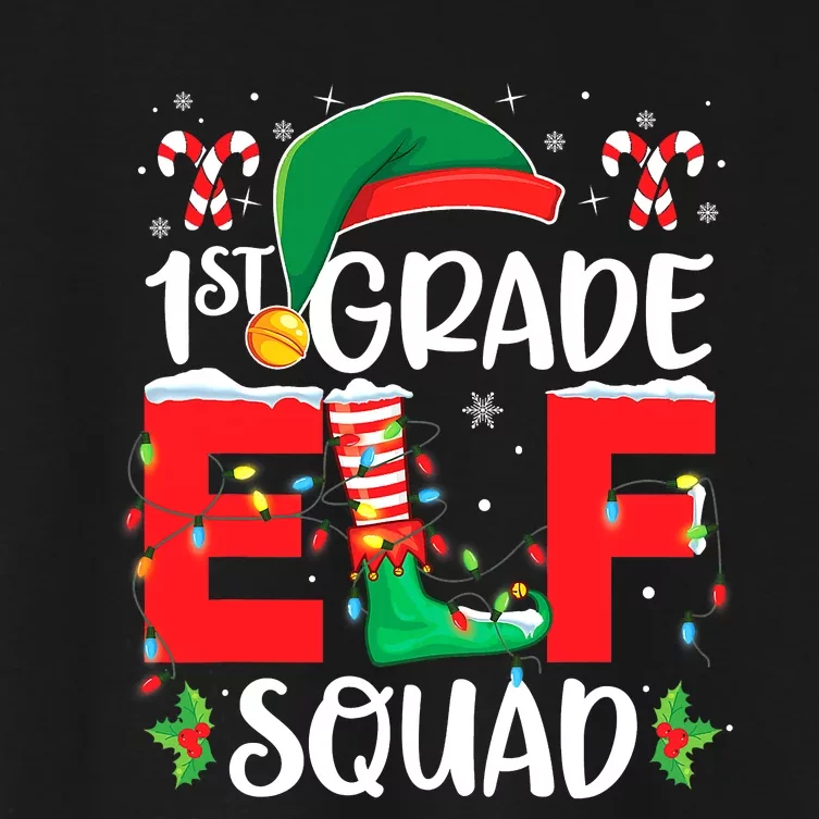 First Grade Elf Squad Elfed Up Funny Ugly Christmas Pajama Women's Crop Top Tee