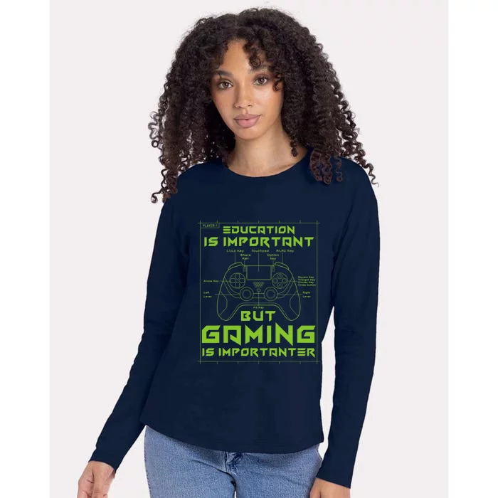 Funny Gamer Education Is Important But Gaming Is Importanter Womens Cotton Relaxed Long Sleeve T-Shirt