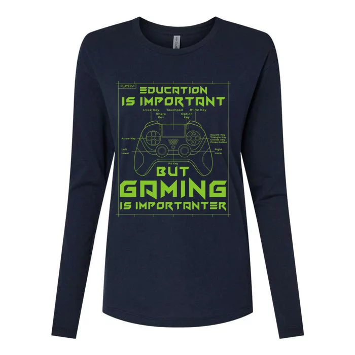 Funny Gamer Education Is Important But Gaming Is Importanter Womens Cotton Relaxed Long Sleeve T-Shirt