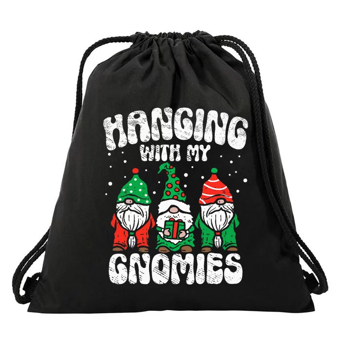 Festive Gnome Family Pajamas for Christmas Drawstring Bag