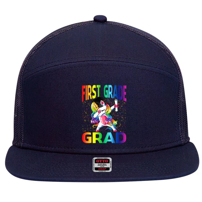 Funny Graduation First Grade Grad Unicorn Gift 7 Panel Mesh Trucker Snapback Hat