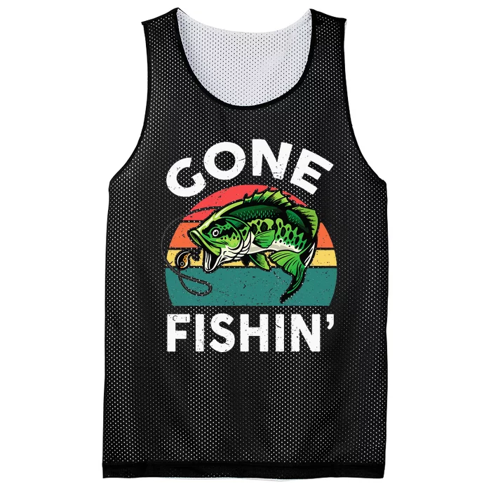 Funny Gone Fishing Bass Fish Mesh Reversible Basketball Jersey Tank