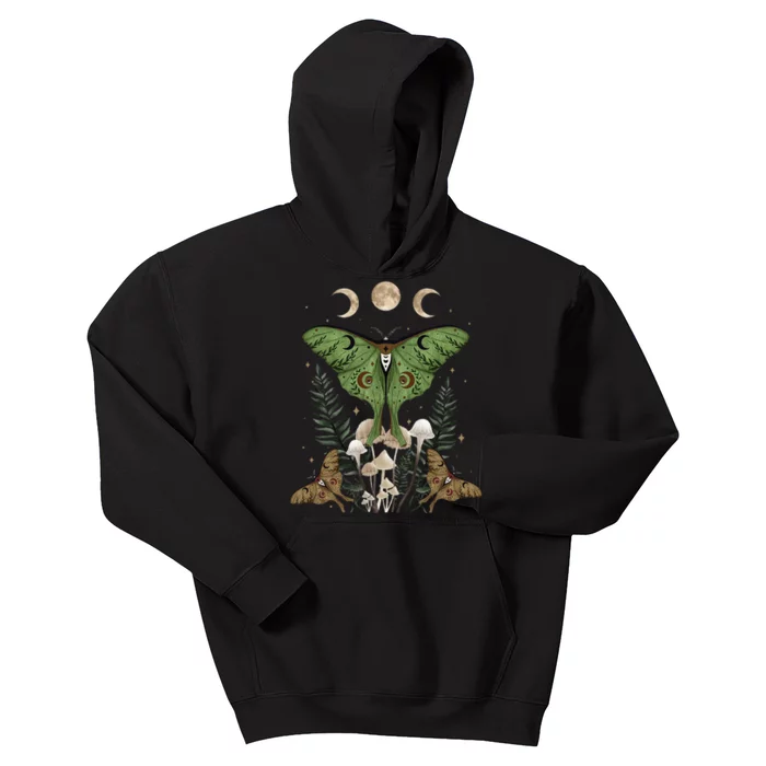 Fairy Grunge Fairycore Aesthetic Goth Luna Moth Mushroom Kids Hoodie