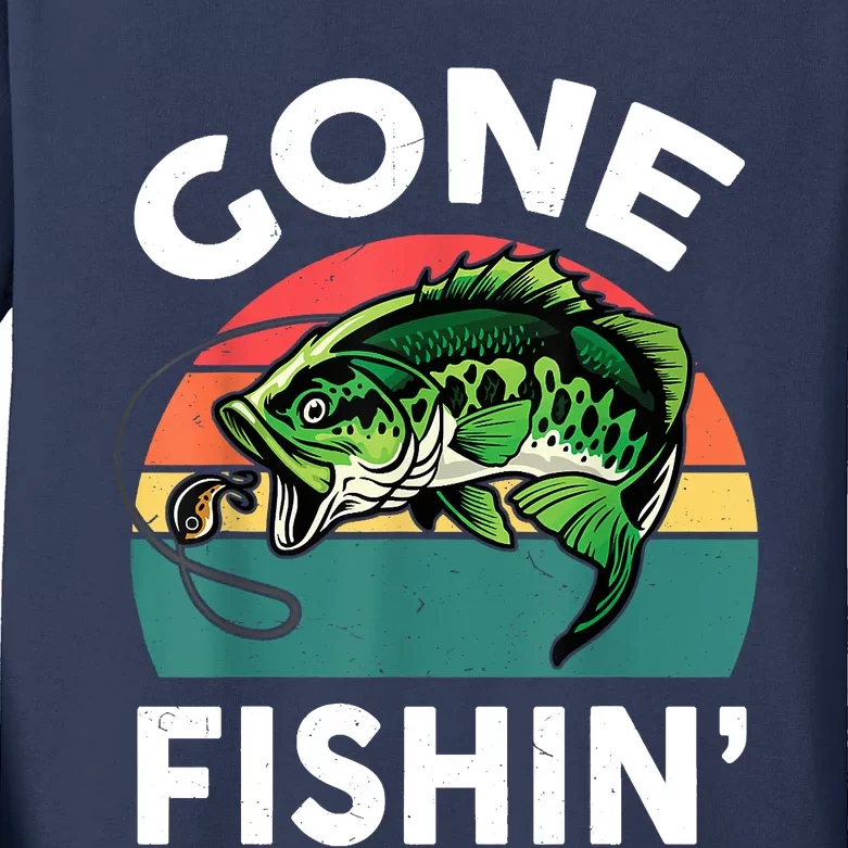 Funny Gone Fishing Bass Fish Kids Long Sleeve Shirt