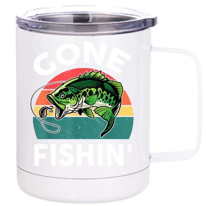 Funny Gone Fishing Bass Fish Front & Back 12oz Stainless Steel Tumbler Cup