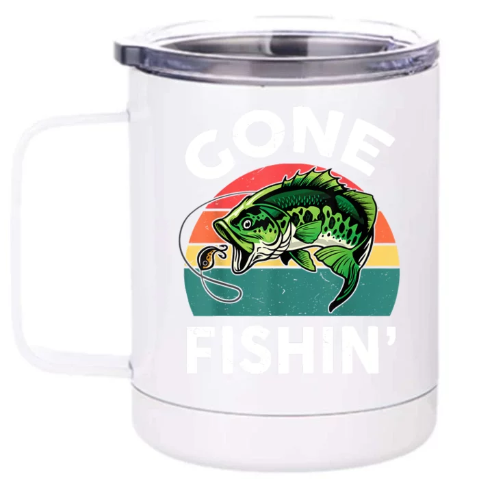 Funny Gone Fishing Bass Fish Front & Back 12oz Stainless Steel Tumbler Cup