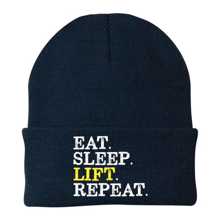 Funny Gift For Weight Lifter Eat Sleep Lift Repeat Knit Cap Winter Beanie