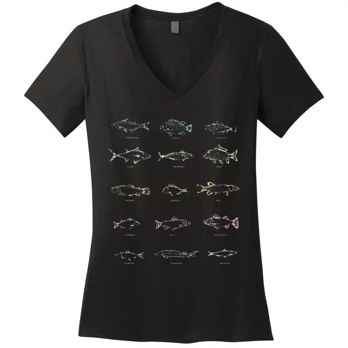 Fishing Gift Fish Fishermen Hobby Lake Fishing Women's V-Neck T-Shirt