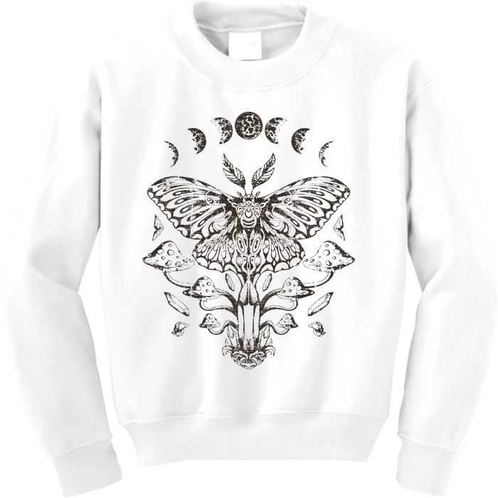 Fairy Grunge Fairycore Aesthetic Goth Luna Moth Mushroom Kids Sweatshirt