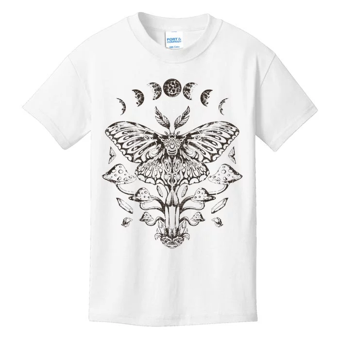 Fairy Grunge Fairycore Aesthetic Goth Luna Moth Mushroom Kids T-Shirt