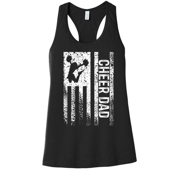 Funny Gift For Mens Cheer Dad Vintage American Flag Father Cheerleader Squad Women's Racerback Tank