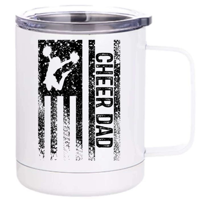 Funny Gift For Mens Cheer Dad Vintage American Flag Father Cheerleader Squad Front & Back 12oz Stainless Steel Tumbler Cup