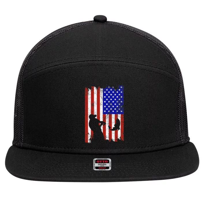 Fishing Gifts For Fisherman American Flag 7 Panel Mesh Trucker Snapback Hat