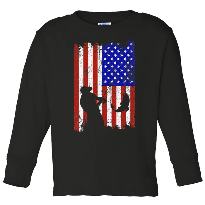 Fishing Gifts For Fisherman American Flag Toddler Long Sleeve Shirt