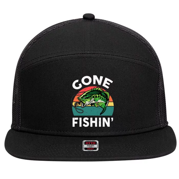 Funny Gone Fishing Bass Fish 7 Panel Mesh Trucker Snapback Hat