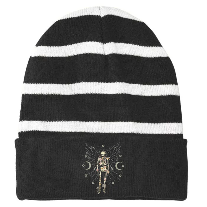 Fairy Grunge Fairycore Aesthetic Butterfly Skeleton Gothic Striped Beanie with Solid Band