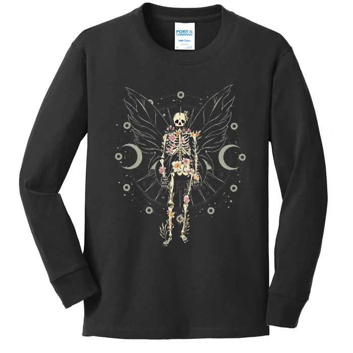 Fairy Grunge Fairycore Aesthetic Butterfly Skeleton Gothic Kids Long Sleeve Shirt