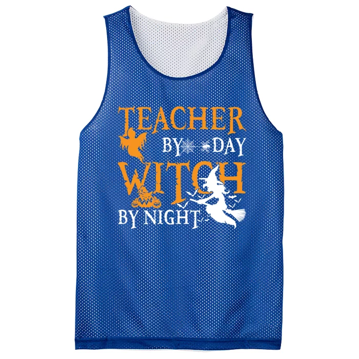 Funny Gift For Teachers Teacher By Day Witch By Night Halloween Gift Mesh Reversible Basketball Jersey Tank