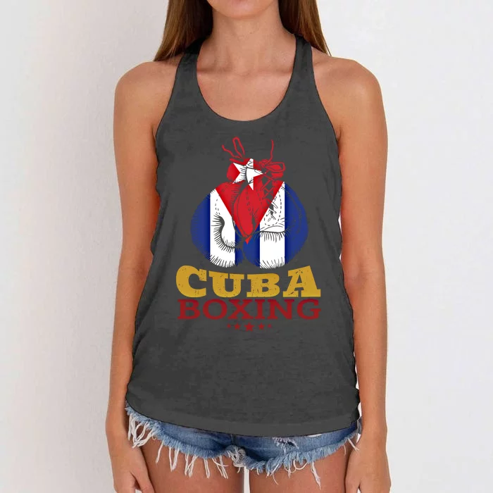 Funny Gift For Boxers Cuban Flag I Love Cuba Boxing Gloves Gift Women's Knotted Racerback Tank