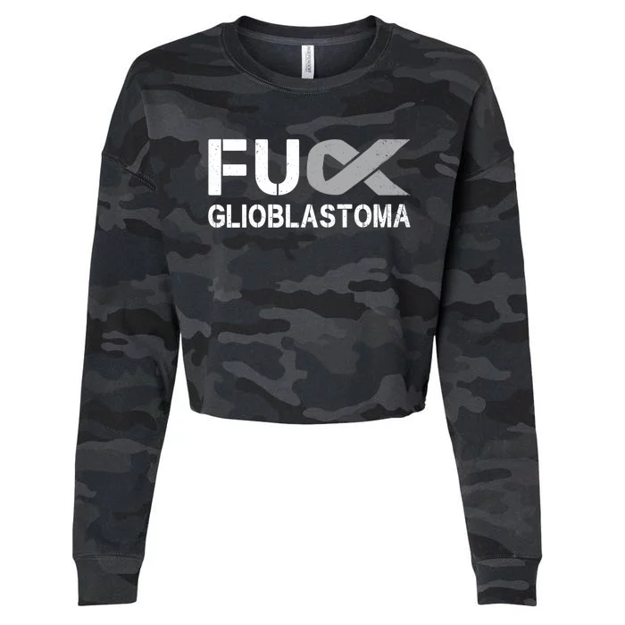 Fuck Glioblastoma Fu Cancer Awareness Ribbon Warrior Fighter Meaningful Gift Cropped Pullover Crew