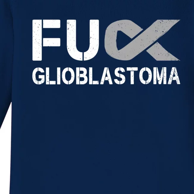 Fuck Glioblastoma Fu Cancer Awareness Ribbon Warrior Fighter Meaningful Gift Baby Long Sleeve Bodysuit