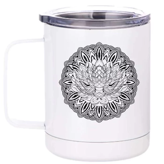 Fractal Geometry Flower Blossom Boho Dala Yoga Art Lotus Meaningful Gift Front & Back 12oz Stainless Steel Tumbler Cup