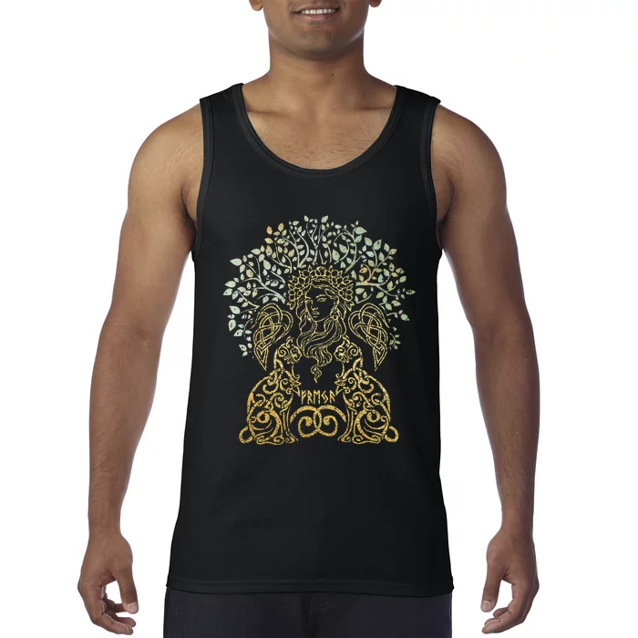 Freya Goddess Freyja Viking Norse Yggdrasil Tree Celtic Gold Tank Top