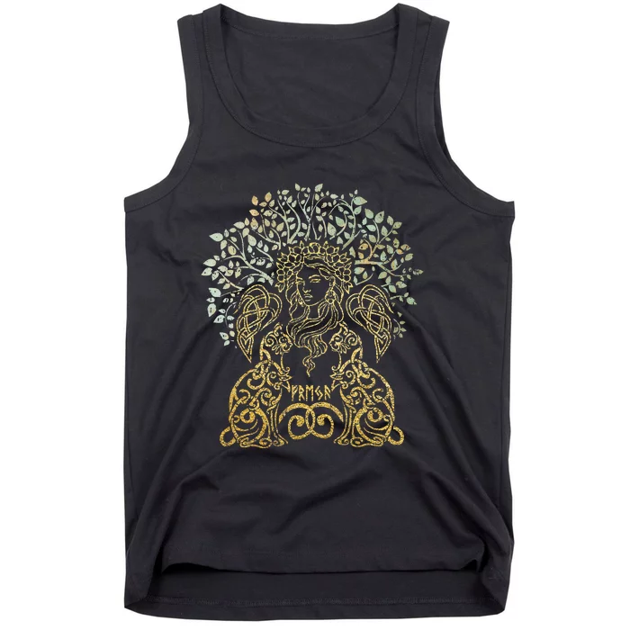 Freya Goddess Freyja Viking Norse Yggdrasil Tree Celtic Gold Tank Top