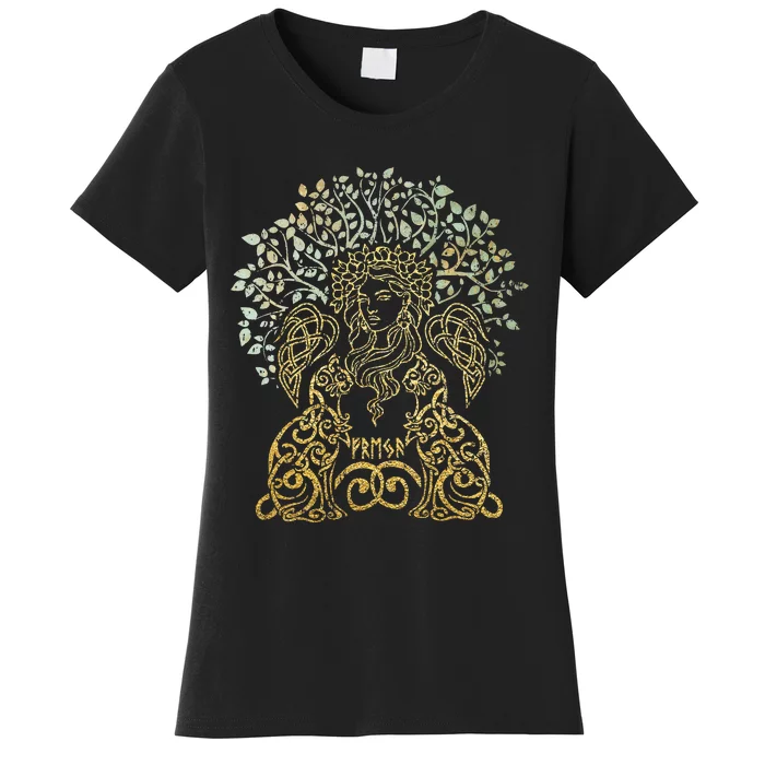 Freya Goddess Freyja Viking Norse Yggdrasil Tree Celtic Gold Women's T-Shirt