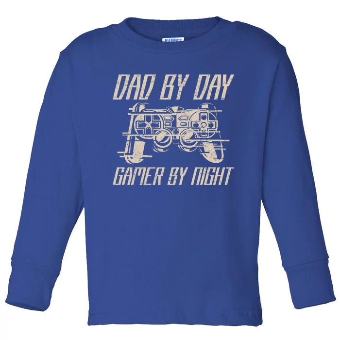 Funny Gaming Father Video Games Dad By Day Gamer By Night Gift Toddler Long Sleeve Shirt