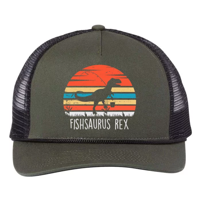 Fishing Gifts For Boy Fishsaurus T Rex Dinosaur Retro Rope Trucker Hat Cap