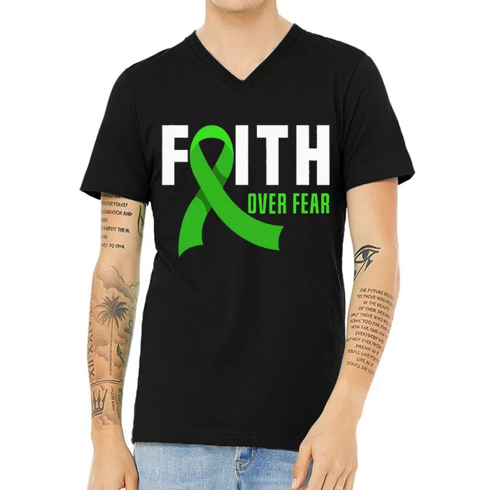 Faith God Fear Traumatic Brain Injury Awareness TBI Warrior V-Neck T-Shirt