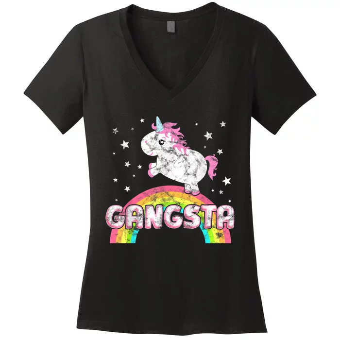 Funny Gift For Ironic Cool Unicorn Gangsta Rap Music Festival Women's V-Neck T-Shirt