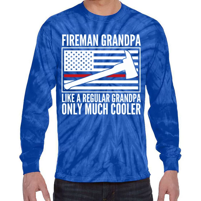 Fire Grandpa Funny Gift For Grandpa Firefighter Great Gift Tie-Dye Long Sleeve Shirt