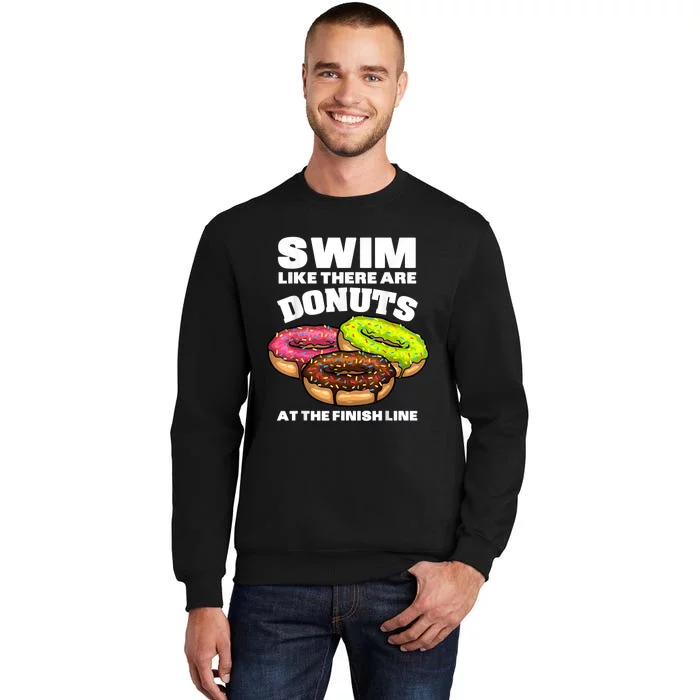 Funny Gift For Swimming Donut Design Men Women Swimmer Sports Athlete Tall Sweatshirt