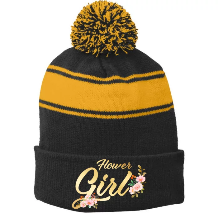 Flower Girl Floral Cute Wedding Stripe Pom Pom Beanie