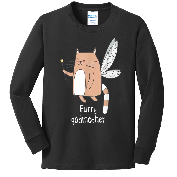 Furry Godmother Funny Cat Godmother Cute Cat Lover Kids Long Sleeve Shirt