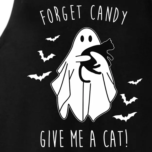 Funny Ghost Forget Candy Give Me A Cat Halloween Ladies Tri-Blend Wicking Tank