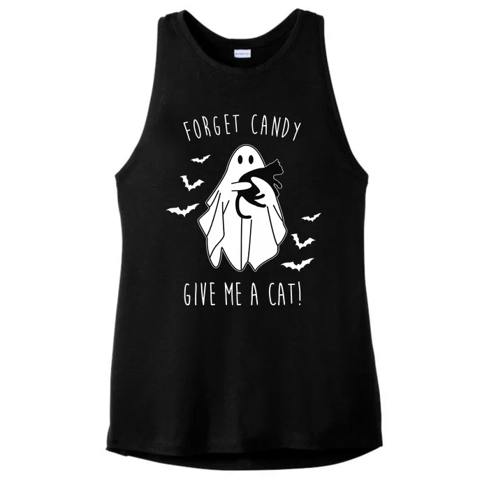 Funny Ghost Forget Candy Give Me A Cat Halloween Ladies Tri-Blend Wicking Tank