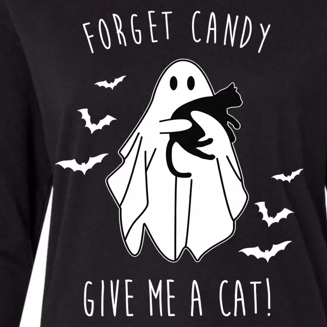 Funny Ghost Forget Candy Give Me A Cat Halloween Womens Cotton Relaxed Long Sleeve T-Shirt