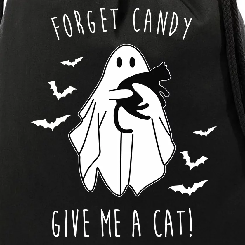 Funny Ghost Forget Candy Give Me A Cat Halloween Drawstring Bag