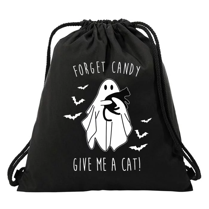 Funny Ghost Forget Candy Give Me A Cat Halloween Drawstring Bag